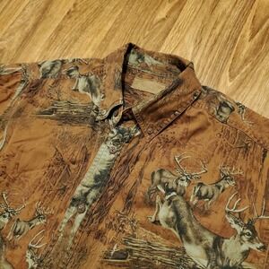 Vintage Deer Shirt‎ Men Medium Brown Button Down Woods Hunting Fall North River